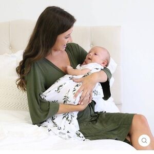 Caden Lane maternity robe and newborn gown in olive set